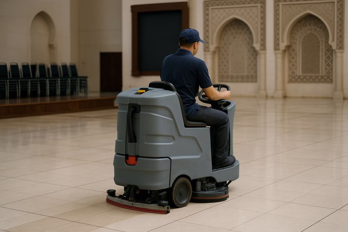 mesin ride on scrubber convention hall