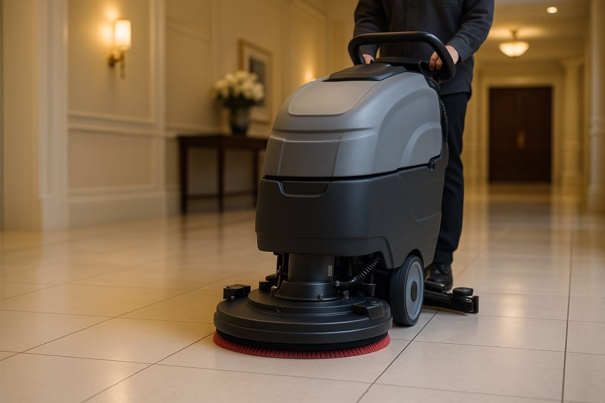 rental mesin scrubber lantai hotel apartemen