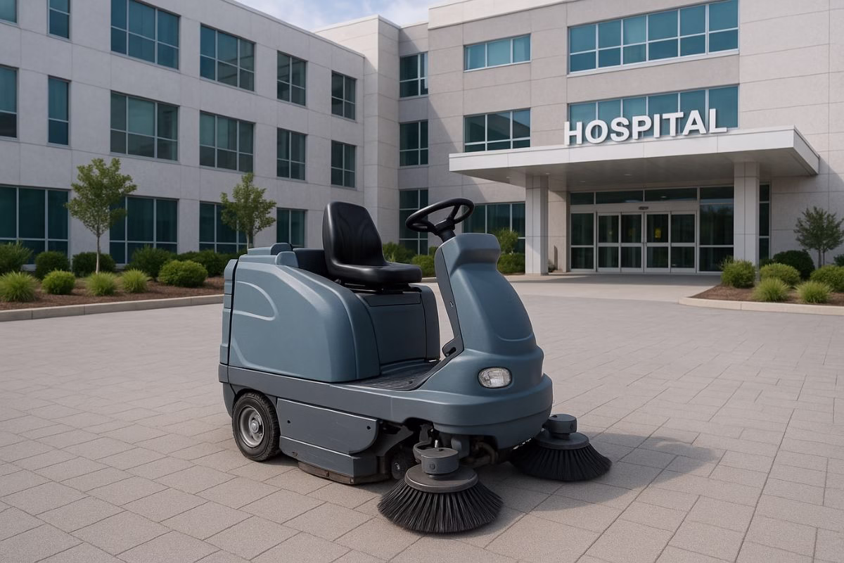 rental ride on sweeper di rumah sakit atau fasilitas kesehatan