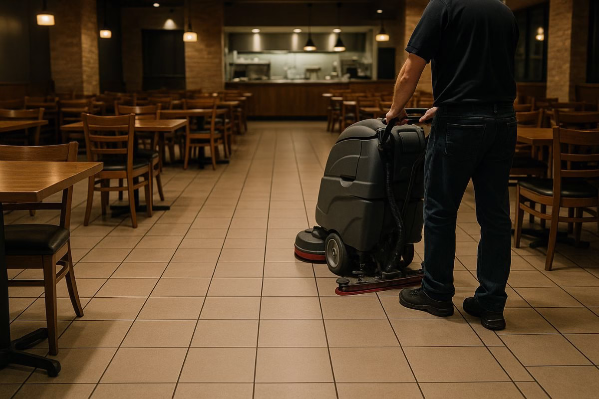 scrubber dorong kafe restoran