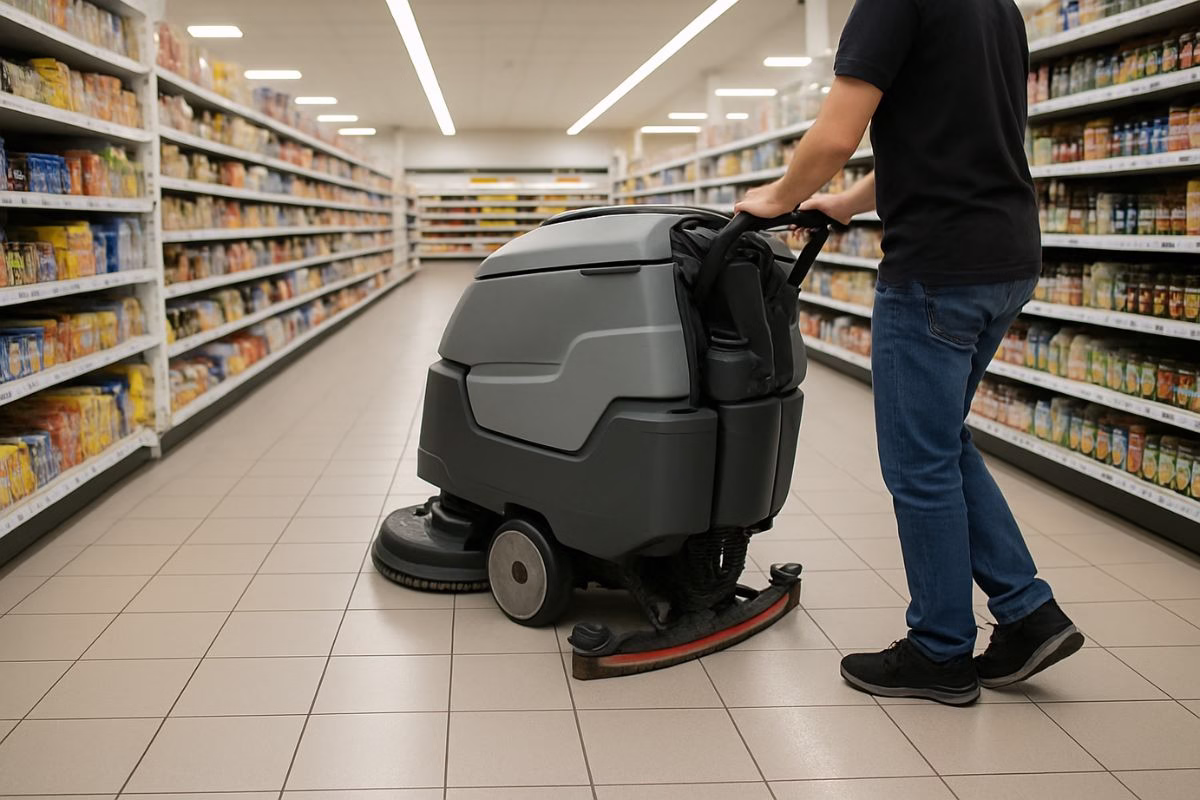 sewa mesin scrubber lantai toko retail mall